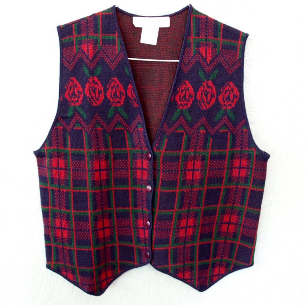 Vintage Purple & Red Patterned Knit Vest by Vintage